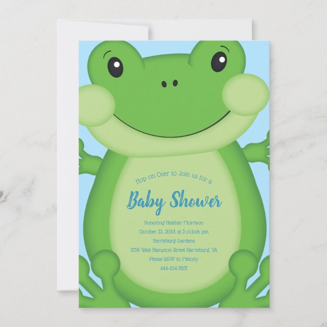 Invitación Frog Baby Shower Blue (Anverso)
