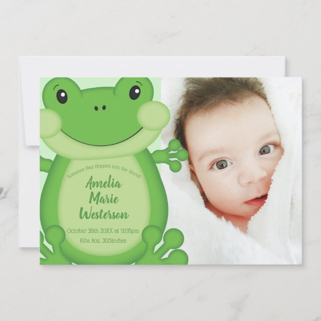 Invitación Frog Baby Shower Green (Anverso)