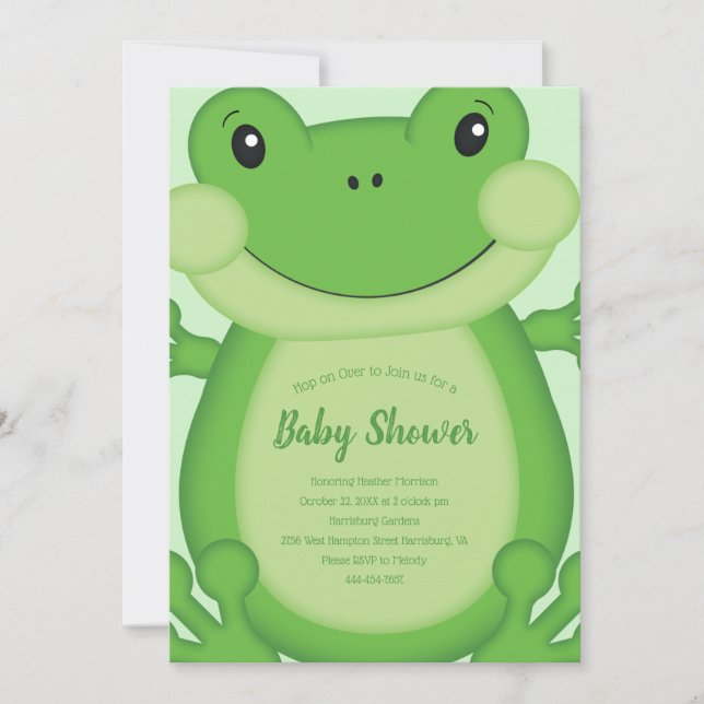 Invitación Frog Baby Shower Green (Anverso)
