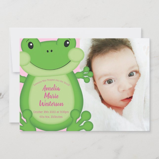 Invitación Frog Baby Shower Pink (Anverso)