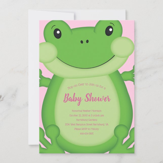 Invitación Frog Baby Shower Pink (Anverso)