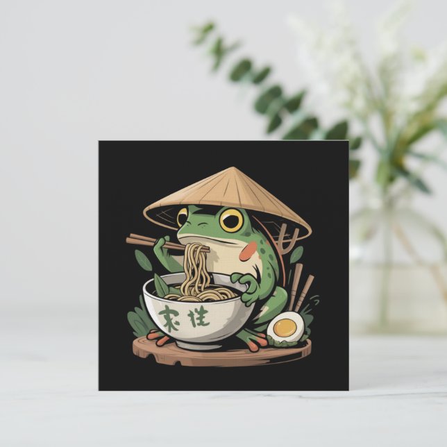 Invitación Frog Eating Ramen Kawaii Neko Japanese Noodles  (Anverso de pie)