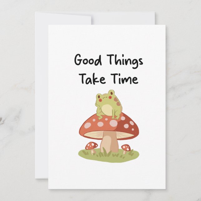 Invitación Frog Mushroom - Good Things Take Time Illustration (Anverso)