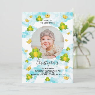 Invitación Frog Prince 1er cumpleaños acuarela foto en nube I