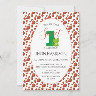Invitación Frog Strawberry Primera fiesta de cumpleaños Kawai
