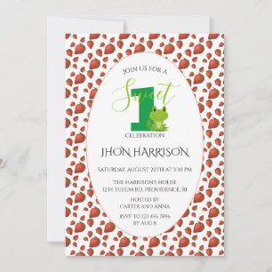 Invitación Frog Strawberry Primera fiesta de cumpleaños Kawai