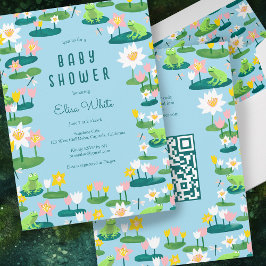 Invitación Frogs & Lily Pads PERSONALIZADO Cute QR CODE BABY