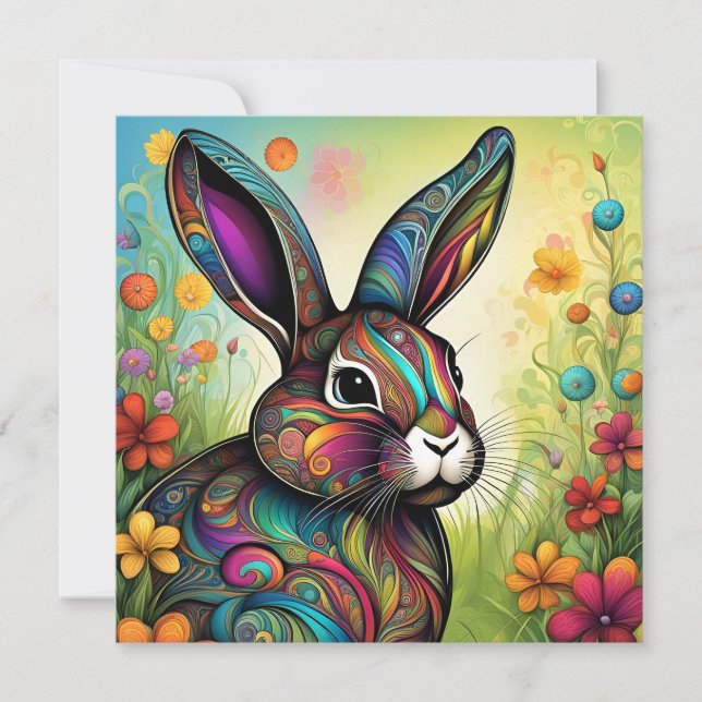 Invitación Frohe Ostern - Osterhase in Blumen (Anverso)