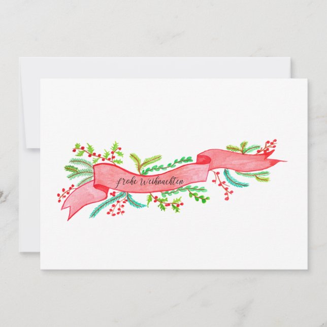 Invitación Frohe Weihnachten, cartel de Navidades de acuarela (Anverso)