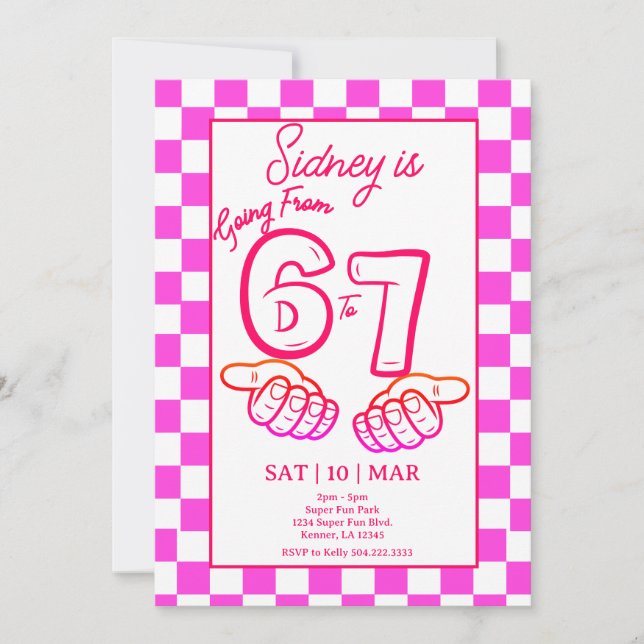 Invitación From 6 to 7 Meme Birthday Invitation Checkerboard (Anverso)
