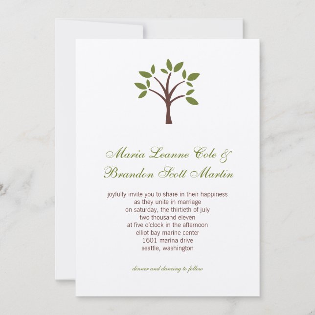 Invitación frondosa de la boda del árbol (Anverso)