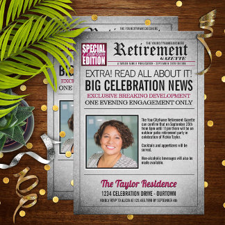 Invitación Front Page Newspaper Retirement Party Invitation