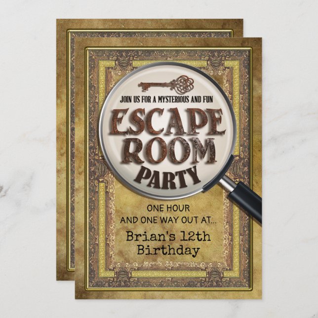 Invitación frontal y trasera para fiesta de escape (Anverso / Reverso)