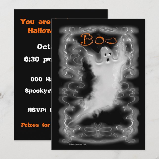 Invitación Frontera blanca de la voluta del fantasma (Anverso / Reverso)