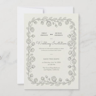 Invitación Frontera Botánica Antiguo Francés Vintage Elegante
