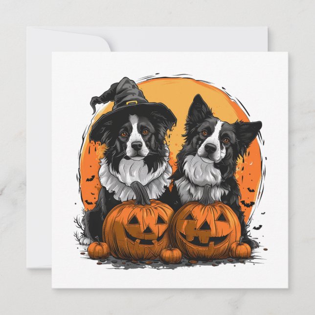Invitación Frontera Collie Perros Halloween Jack O Lanterns (Anverso)