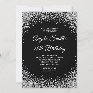 Invitación Frontera de brillo plateado Cumpleaños 18
