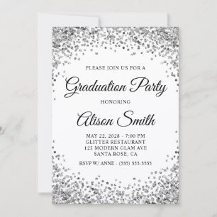 Invitación Frontera de brillo plateado Fiesta de graduación b