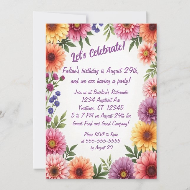 Invitación Frontera de flores de otoño Fiesta de cumpleaños p (Anverso)