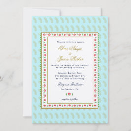 Invitación Frontera de flores étnicas Aqua boda indio