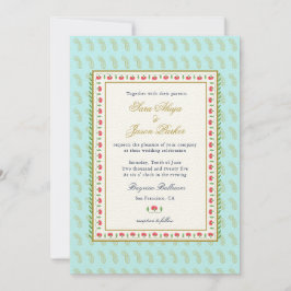 Invitación Frontera de flores étnicas Aqua boda indio