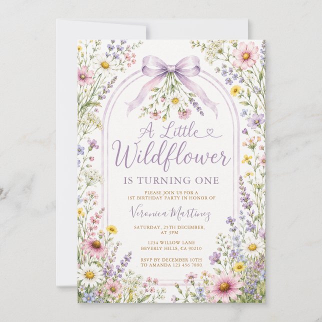 Invitación Frontera de flores silvestres de jardín cumpleaños (Anverso)