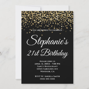 Invitación Frontera de leopardo con purpurina dorada Cumpleañ