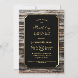 Invitación Frontera de madera negra fiesta de cumpleaños cena