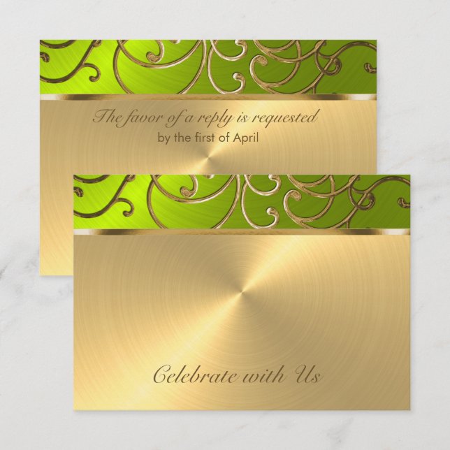 Invitación Frontera de natación Quinceanera Gold y Lime Filig (Anverso / Reverso)