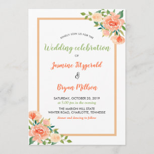 Invitación Frontera de Peach Florals   BODA