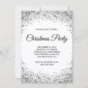 Invitación Frontera de purpurina plateada Fiesta de Navidad b