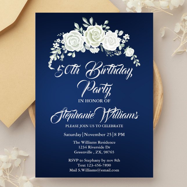 Invitación Frontera de rosa blanca ventilado femenina 50 cump (Subido por el creador)