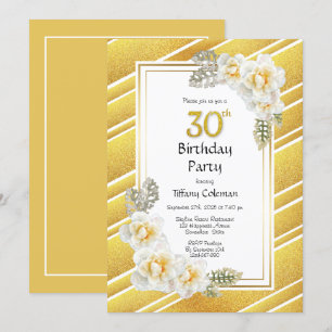 Invitación Frontera dorada floral de rosa amarilla 30 cumplea