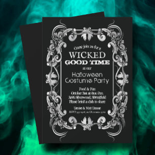 Invitación Frontera filigrí organizada en Halloween negro