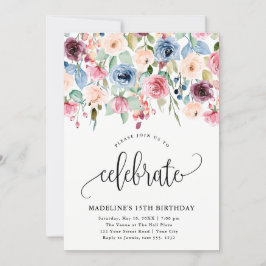 Invitación Frontera floral "celebra" cualquier año cumpleaños