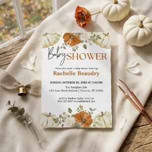 Invitación Frontera floral de calabaza de acuarela Baby Showe