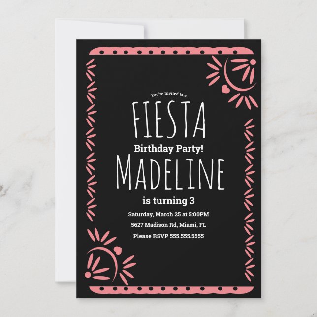 Invitación Frontera floral de fiesta de cumpleaños mexicana d (Anverso)