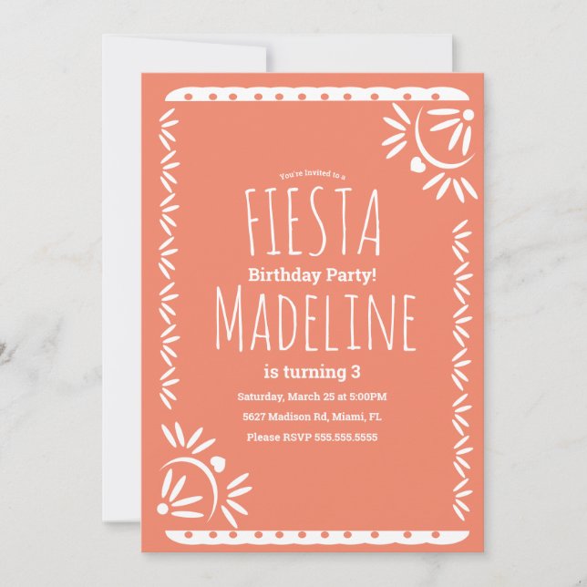 Invitación Frontera Floral de Papel Picado Fiesta de Cumpleañ (Anverso)