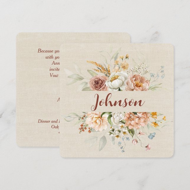 Invitación Frontera floral de renovación de votos (Anverso / Reverso)