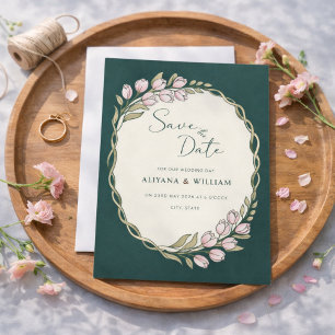 Invitación Frontera Floral Verde Caprichosa  Salvar La Fecha