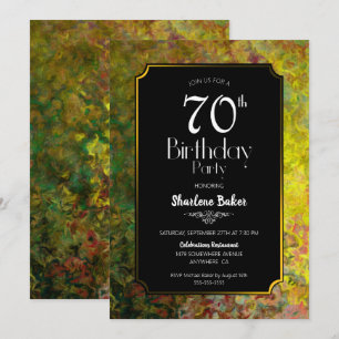 Invitación Frontera Verde y Dorada Cumpleaños 70 Negro