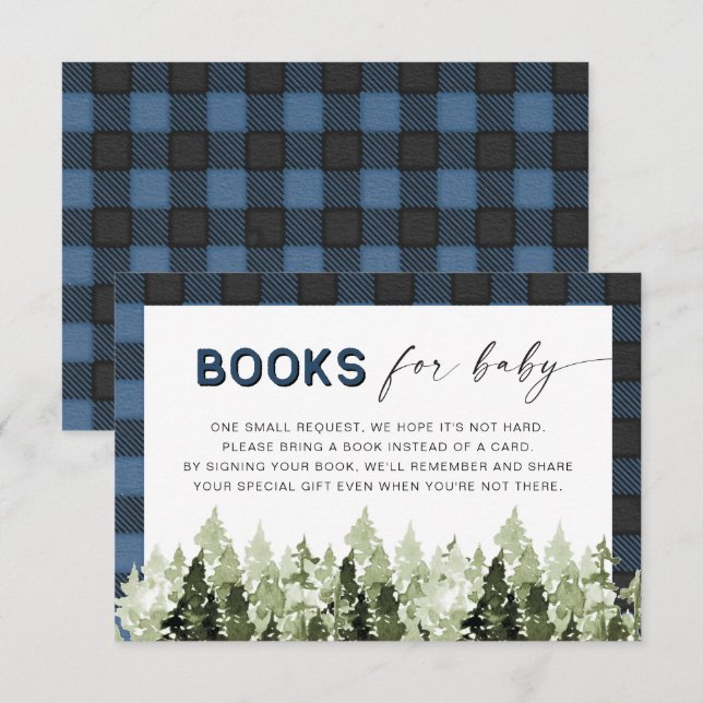 Invitación FROST Blue Flannel Pine Tree Books para bebé (Anverso / Reverso)