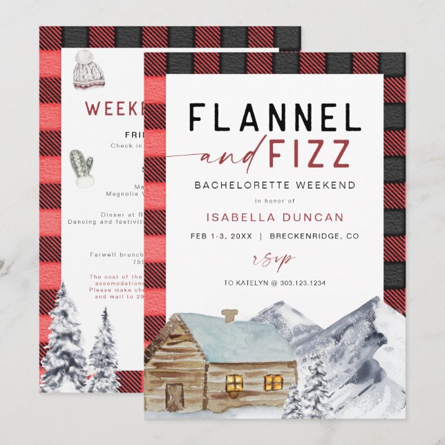 Invitación FROST Red Flannel & Fizz Winter Bachelorette (Anverso / Reverso)