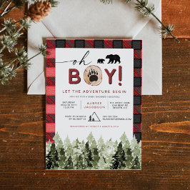 Invitación FROST Red Flannel Pine Bear Boy Baby Shower