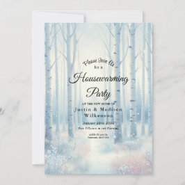 Invitación Frosted Blue Birch Forest Housewarming Party
