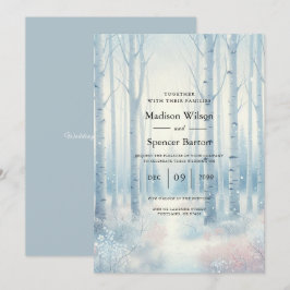 Invitación Frosted Blue Birch Forest Wedding