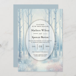 Invitación Frosted Blue Birch Forest Wedding