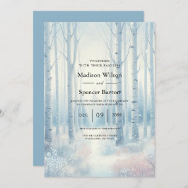 Invitación Frosted Blue Birch Forest Wedding