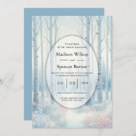 Invitación Frosted Blue Birch Forest Wedding