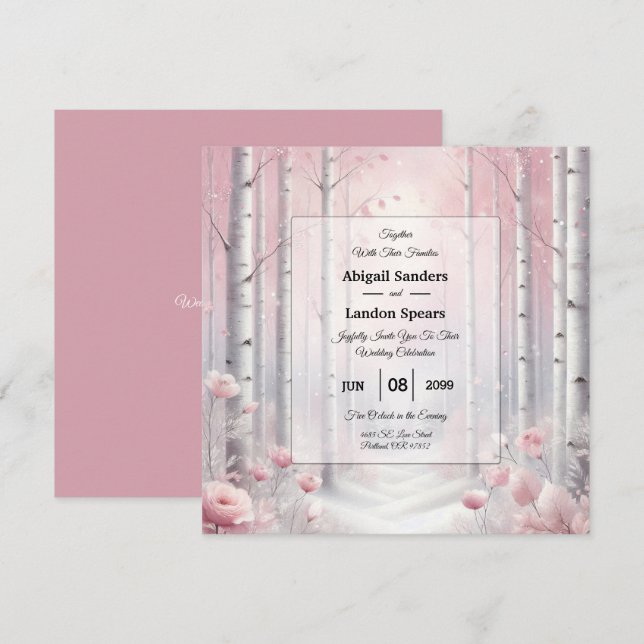 Invitación Frosted Petals in a Winter Woodland Wedding (Anverso / Reverso)